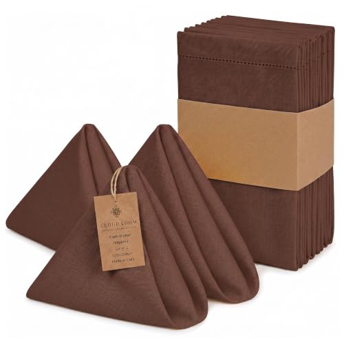 100% Cotton Hemstitch Cloth Napkins - Chocolate, 18x18 Inch, Set of 12