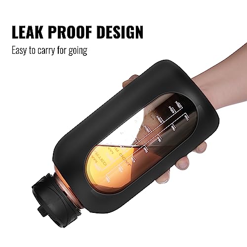 64 oz Glass Water Bottle with Time Marker & Silicone Sleeve