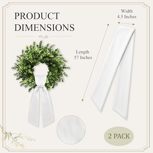 2 Pack White Wreath Sash Blank Polyester Twill for Front Door Decor