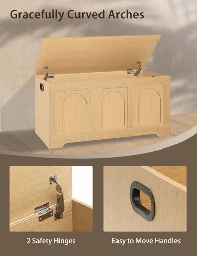 Wooden Storage Chest & Shoe Bench, 39.4-inch Lift-Top Trunk with Safety Hinges