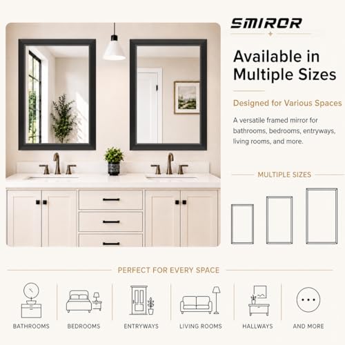 24x36 Matte Black Bathroom Vanity Mirror, Rectangle Wall Mirror with Metal Frame