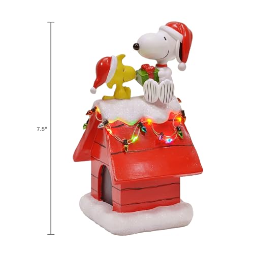 Mark Feldstein Snoopy Peanuts Doghouse LED Figurine, Red, 7.5in