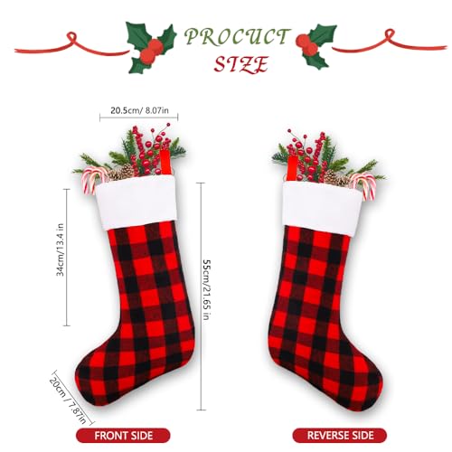 Large 22-Inch Red & Black Buffalo Plaid Christmas Stockings (6-Pack)