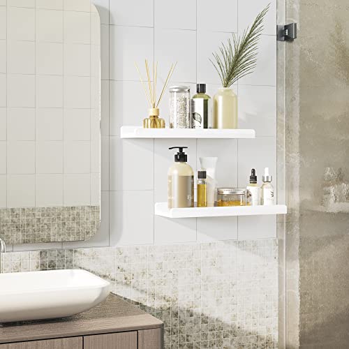 17-Inch Floating Wall Shelves with Protective Ledge, Set of 2, White