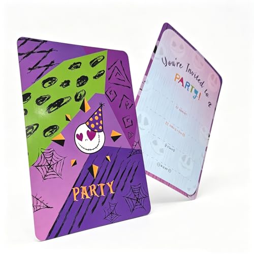 Movie Themed Invitations Set – 10 Purple Party Invites for Jack & Sally Fans