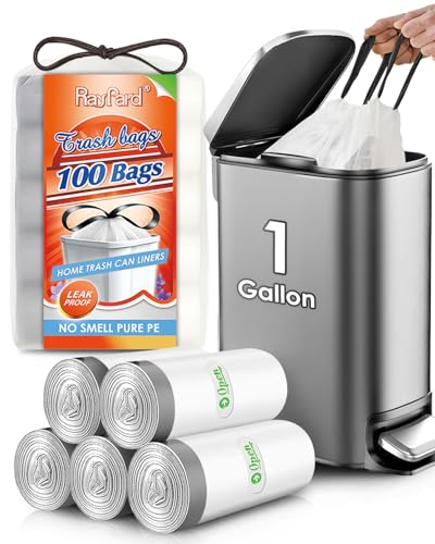 1 Gallon Small Drawstring Trash Bags (100 Count) - White Waste Liners