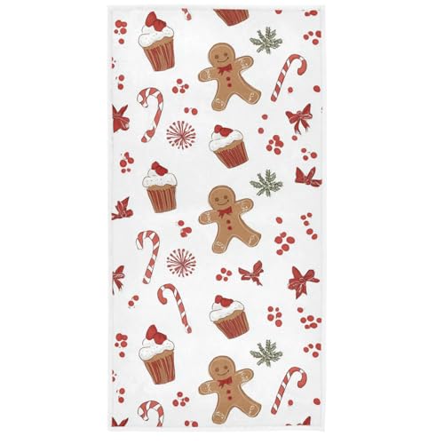 Christmas Gingerbread Man Hand Towel, Ultra-Soft Absorbent 15x30 Inch