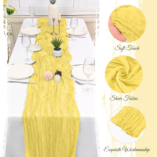 10 Pack Light Yellow Cheesecloth Table Runner 17x108 Inch Boho Gauze Linen