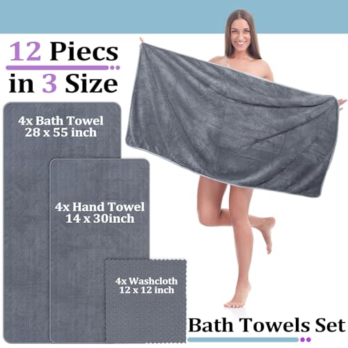 12-Piece Coral Fleece Bath Towel Set, Quick Dry Absorbent Washcloths