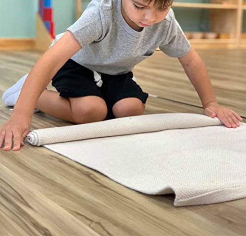 Cotton Montessori Work Rug for Toddlers, 17" x 27" Beige Activity Mat