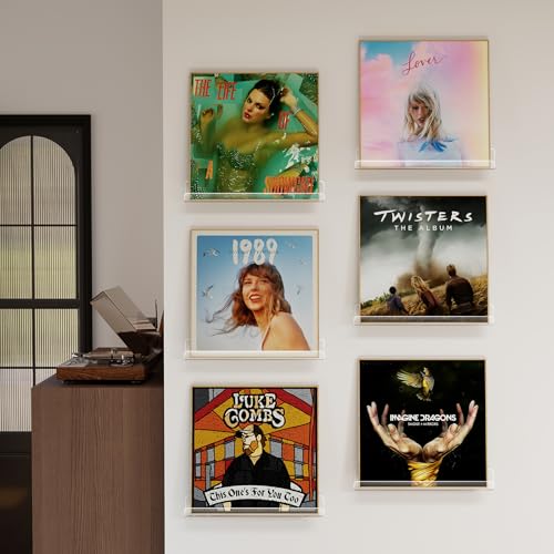 12-Inch Clear Acrylic Vinyl Record Floating Wall Shelves, 6-Pack