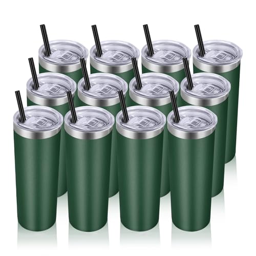 Dark Green VEGOND 12 Pack 20oz Stainless Steel Vacuum Insulated Tumblers with Lids & Straws