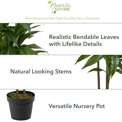 48-Inch Artificial Dracaena Plant with Pot, Real Touch Silk Foliage