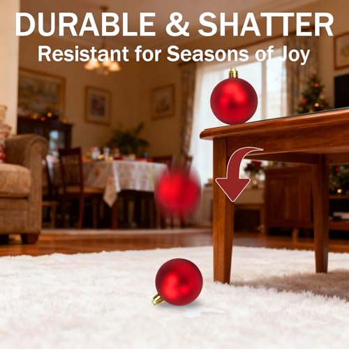Napzy 24 pcs Red Christmas Ornaments Set - Shatterproof Tree Decorations