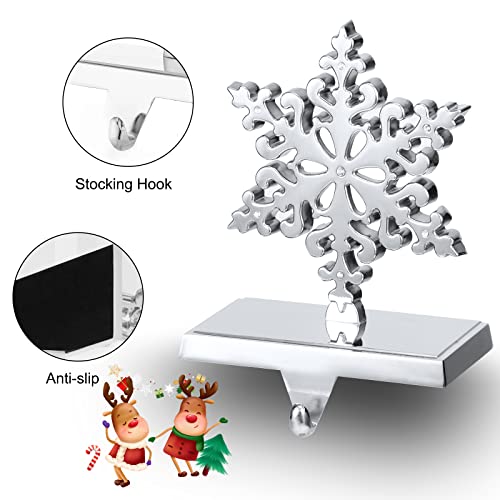 Set of 2 Christmas Stocking Holders for Mantel, Weighted Metal Hangers