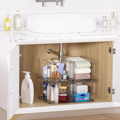 Clear Stackable Storage Drawers 4 Pack Large Pull-Out Bins