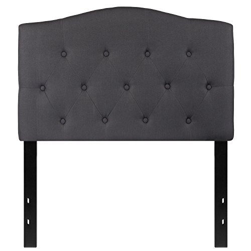 Twin Tufted Fabric Upholstered Headboard in Dark Gray with Adjustable Rails