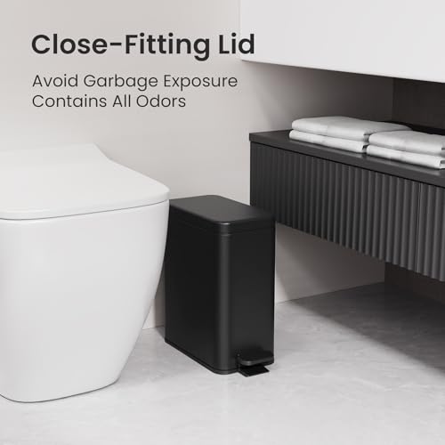 Small Bathroom Trash Can with Lid, 2.6 Gallon Stainless Steel Step Garbage
