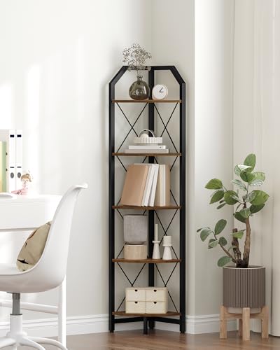 5-Tier Industrial Corner Bookshelf, 59.4-Inch Fan-Shaped Storage Stand