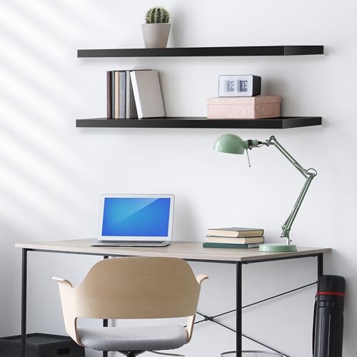 48-Inch Wall Mounted Floating Shelves with Invisible Brackets, Black (2 Pack)