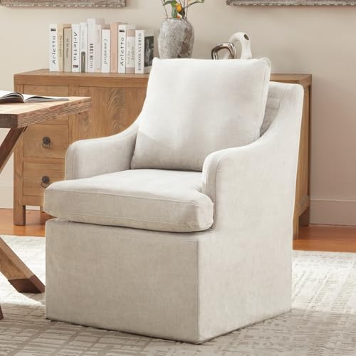 Upholstered Rolling Dining Chairs with Armrests - Set of 2, Cream