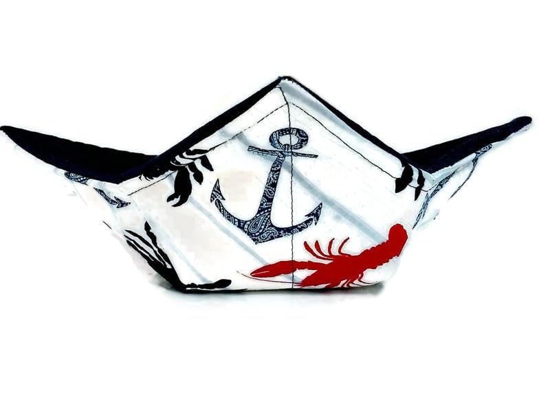 Microwavable Cotton Bowl Cozy - Nautical Lobster and Anchor Print