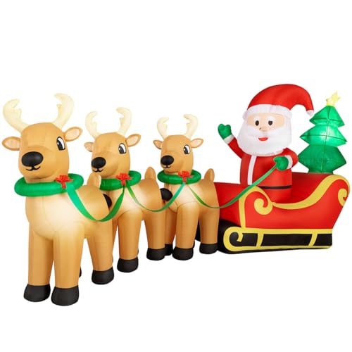 12FT Christmas Inflatable Santa Reindeer Yard Decoration with LED Lights