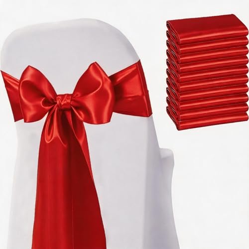 Red Satin Chair Sashes 50 Pack - 7x108 Inch Bow Ribbons for Weddings & Events