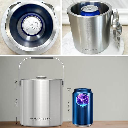 Olmaanseta Mini Double Walled Stainless Steel Ice Bucket with Lid & Tongs 1.3L for Parties & Home Bar
