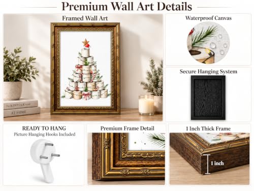 DZSUJR Vintage Gold Framed Christmas Wall Art - Toilet Paper Tree Poster 11"L x 9"W