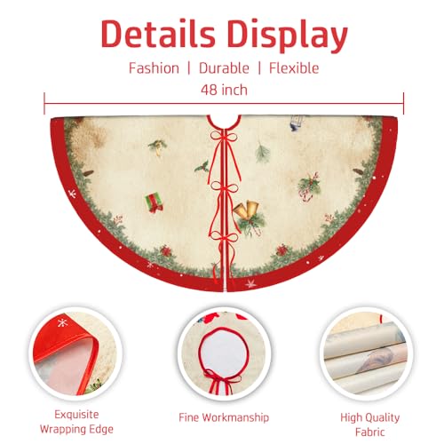 48-Inch Vintage Red Christmas Tree Skirt - Santa & Snowflake Mat