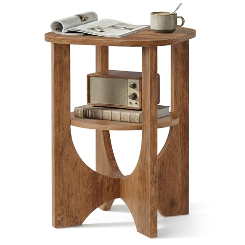 2-Tier Small End Table, Mid-Century Modern Accent Nightstand with Shelf