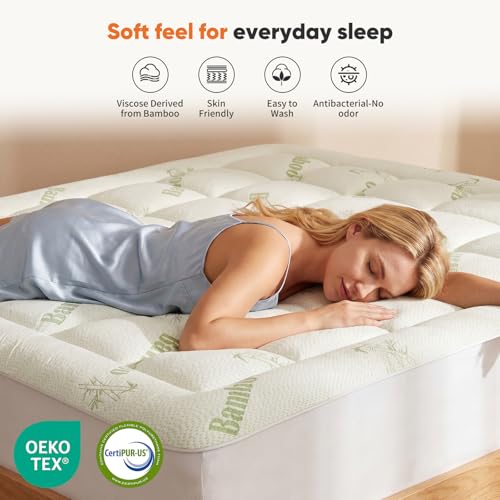 Ultra Soft Bamboo Mattress Topper with Cooling Pillow Top