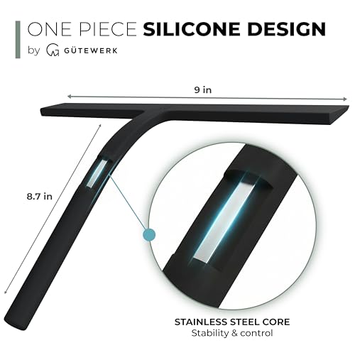 9-Inch Silicone Shower Squeegee with 3-in-1 No-Drill Mount, Matte Black