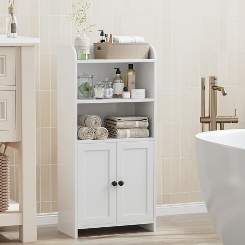 Small Bathroom Storage Cabinet, Slim Floor Cabinet with Door & Shelves