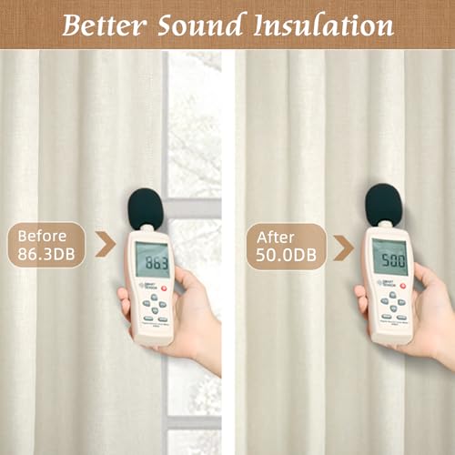 100% Blackout Linen Textured Thermal Curtains - 52x63 In, Set of 2 (Ivory)