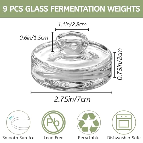 Glass Fermentation Weights 9-Pack with Easy Grip Handles for Wide Mouth Jars