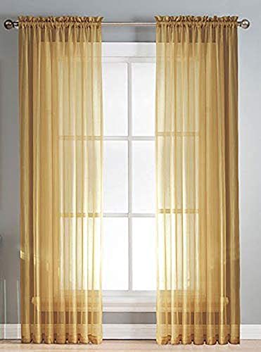 Gold Sheer Curtains Set - 84 Inch Light Filtering Drapes, 2 Panels