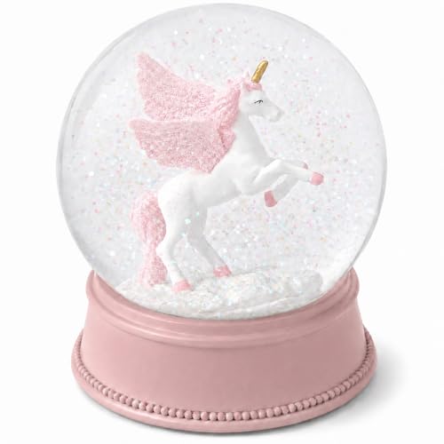 100mm Pink Unicorn Snow Globe with Glitter for Bedroom Shelf Decor