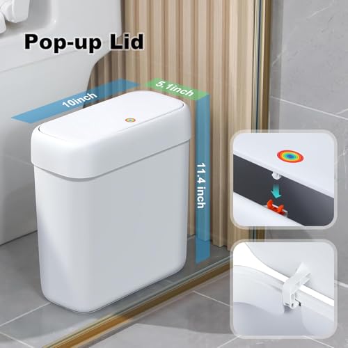 Slim Trash Can with Press Top Lid - 10L / 2.7 Gallon Small Garbage Bin