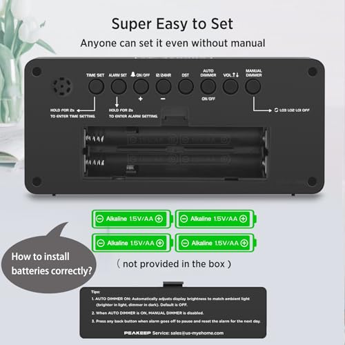 Battery Operated Digital Alarm Clock with Large Display & Loud Alarm