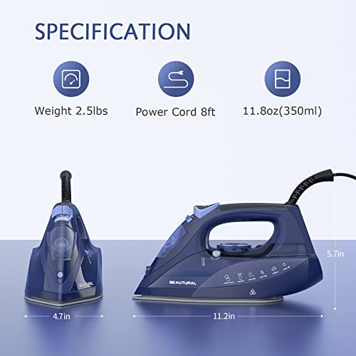 BEAUTURAL 1500W Steam Iron for Clothes with Ceramic Soleplate & Auto-Off