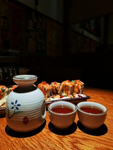 MIRUIKE White Traditional Japanese Sake Set with Tokkuri & 2 Ochoko Cups