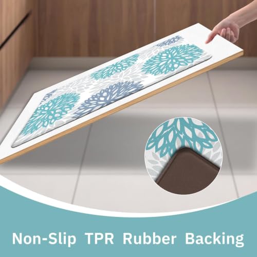2-Piece Teal Anti-Fatigue Kitchen Mat Set, Cushioned Waterproof Floor Rugs