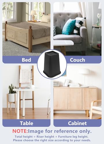 Heavy Duty 8-Inch Bed Risers - 4 Pack Durable Furniture Lifts (Black)