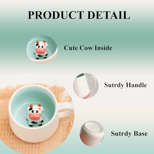 HS&ROXIN 12 oz Cute 3D Dinosaur Inside Mug - White Cow Ceramic Coffee Cup Gift