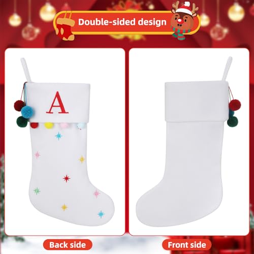 19-Inch Personalized Embroidered Christmas Stocking with Pom Poms