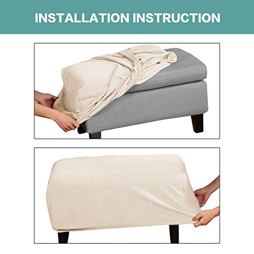 Stretch Fit Chair Slipcover with Ottoman Cover - Biscotti Beige