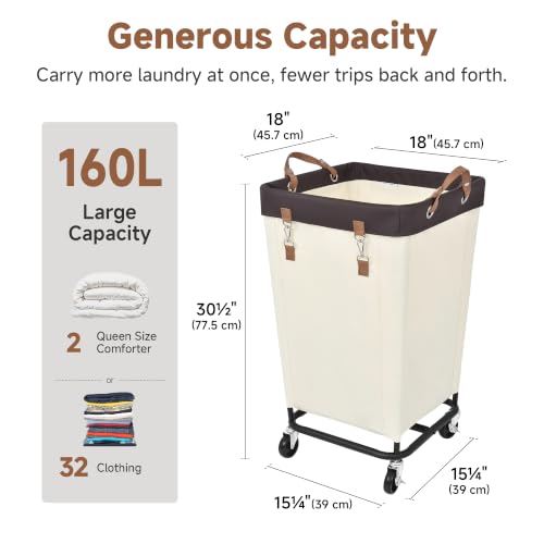 160L Rolling Laundry Basket with Wheels, Large Portable Laundry Hamper