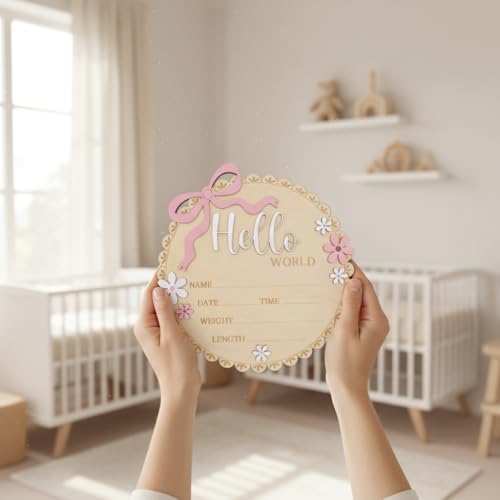 Wooden Baby Birth Announcement Sign - Pink Floral Newborn Stats Board
